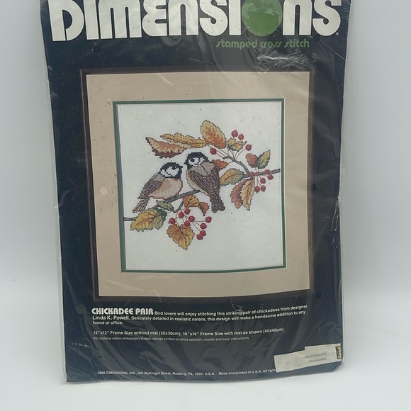 Dimensions Stamped Cross Stitch Kit Chickadee Pair Birds 12 x 12 Vintage NEW - Picture 1 of 4